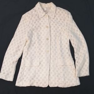 Sisley Vintage 90s  White Lace Crochet Blazer Pearl Button Sz 12